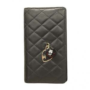 Chanel long wallet, lambskin, black, women's.